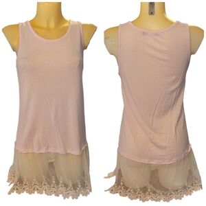 ORIGAMI by VIVIEN Light Baby Pink Tank With Embroidered Mesh Hem
